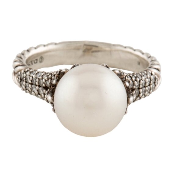 DAVID YURMAN PEARL & DIAMOND STERLING SILVER 925 STARBURST COCKTAIL RING - Picture 1 of 9